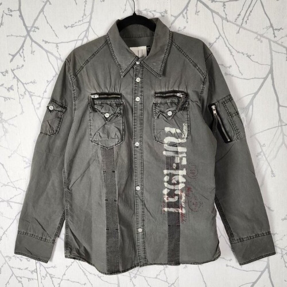 Tough Jeansmith Green Military Moto Western Shirt